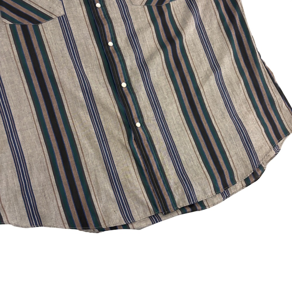 Ely Cattleman Western Yoke Pearl Snap Shirt Mens L Gray Striped Cowboy Rodeo - Picture 8 of 9